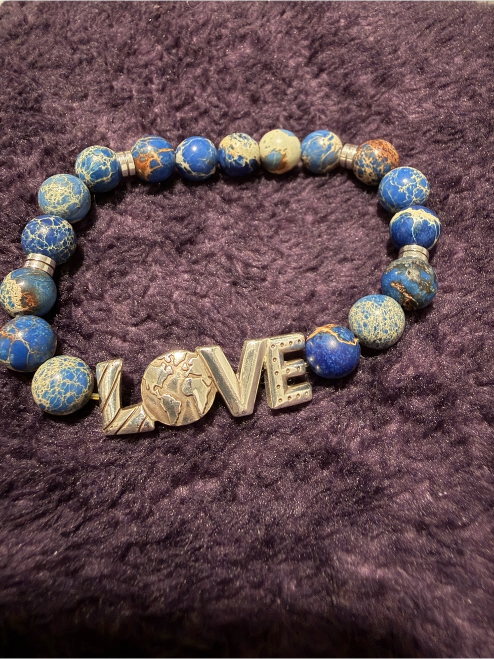 Brighton Blue Marbled Bead Bracelet with LOVE Accent